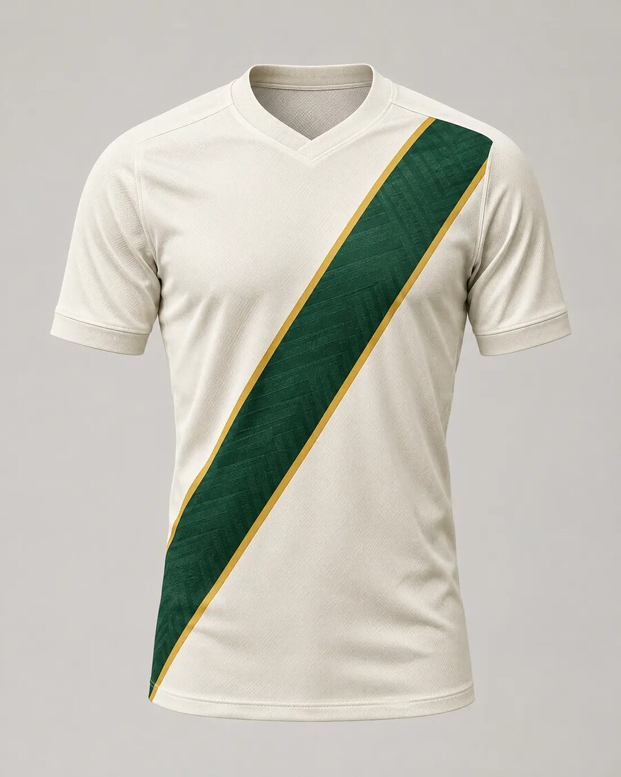 Maillot extérieur écru, écharpe diagonale verte