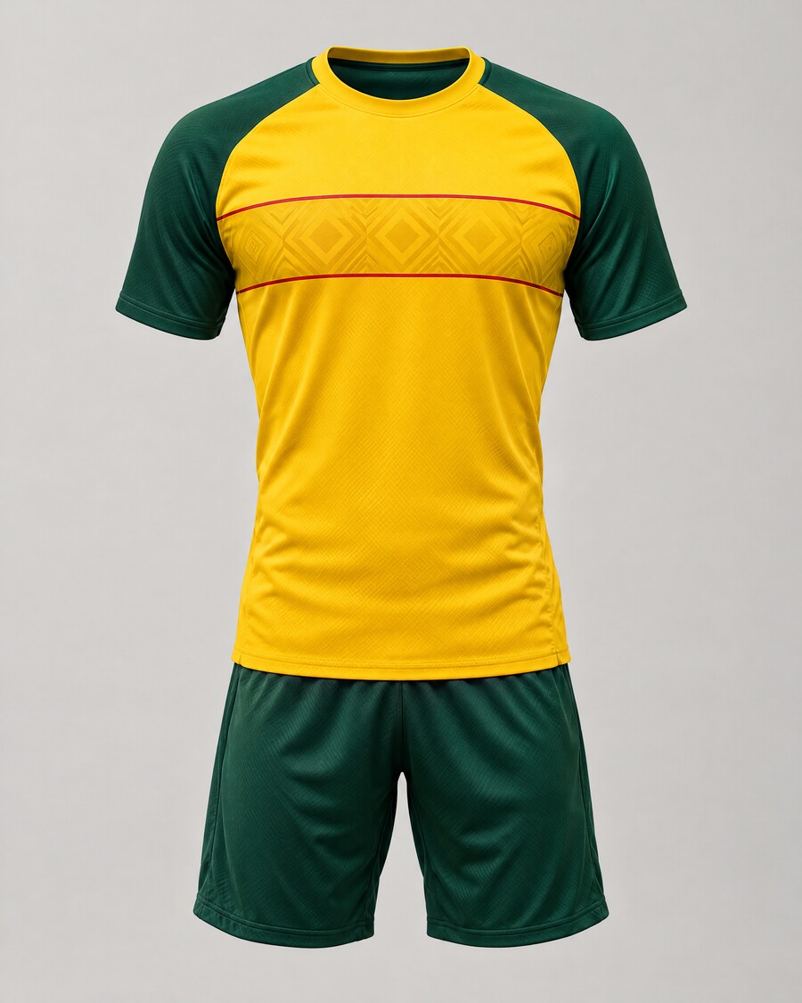 Tenue de handball jaune à manches vertes
